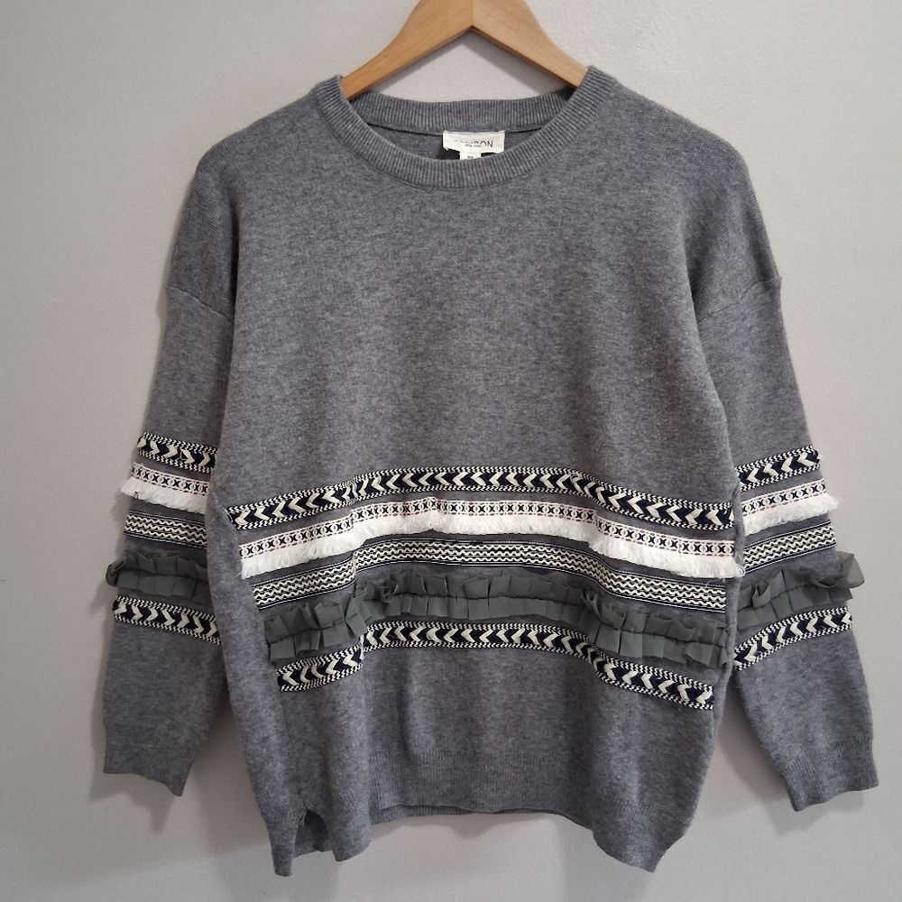 Allison New York NWOT Monochromatic Gray Ribbon Stripe Sweater Size Small
